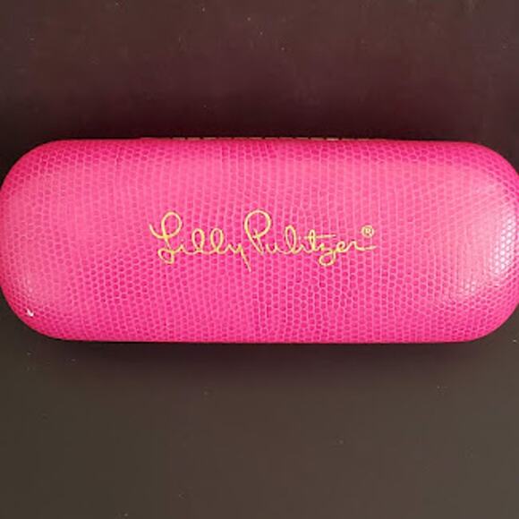 Lilly Pulitzer Clamshell‎ Glass Case Hot Pink Blue Interior - Picture 1 of 7